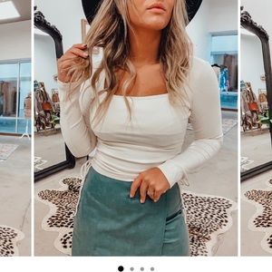 White Ribbed Long Sleeve Crop Top